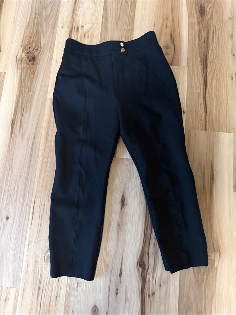 SPANX Black Cropped Tailored Pull-On Pants with Gold Buttons